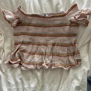 American Eagle Outfitters Smocked Peplum Top in Blush with Stripes